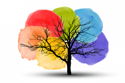 Image of a tree with colours of the rainbow